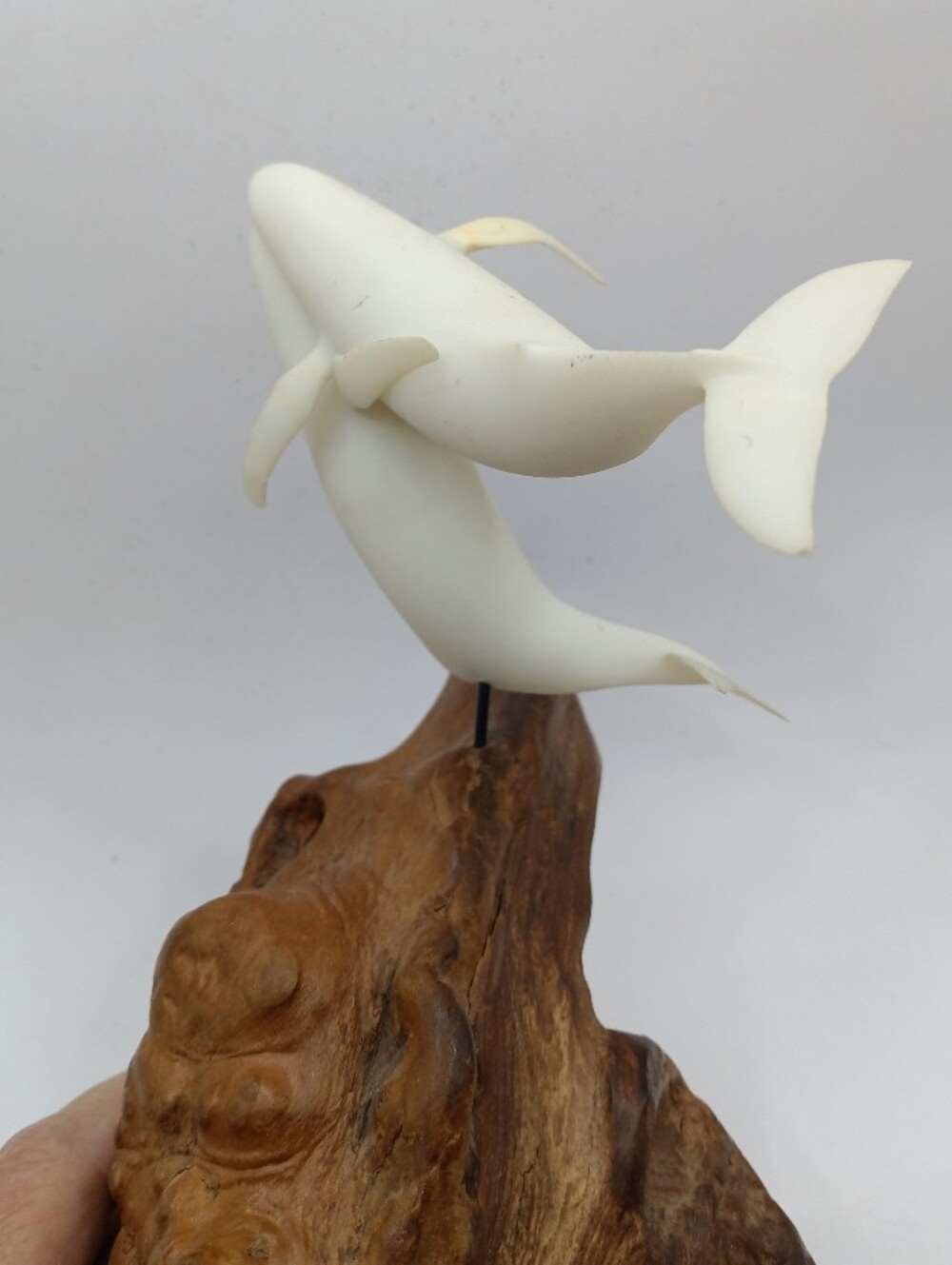 John Perry Humpback Whales Dancing In Sculpture Burlwood Base